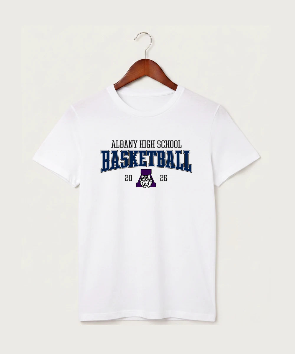 Albany High School Basketball (Boys) - White T-Shirt - Full Front