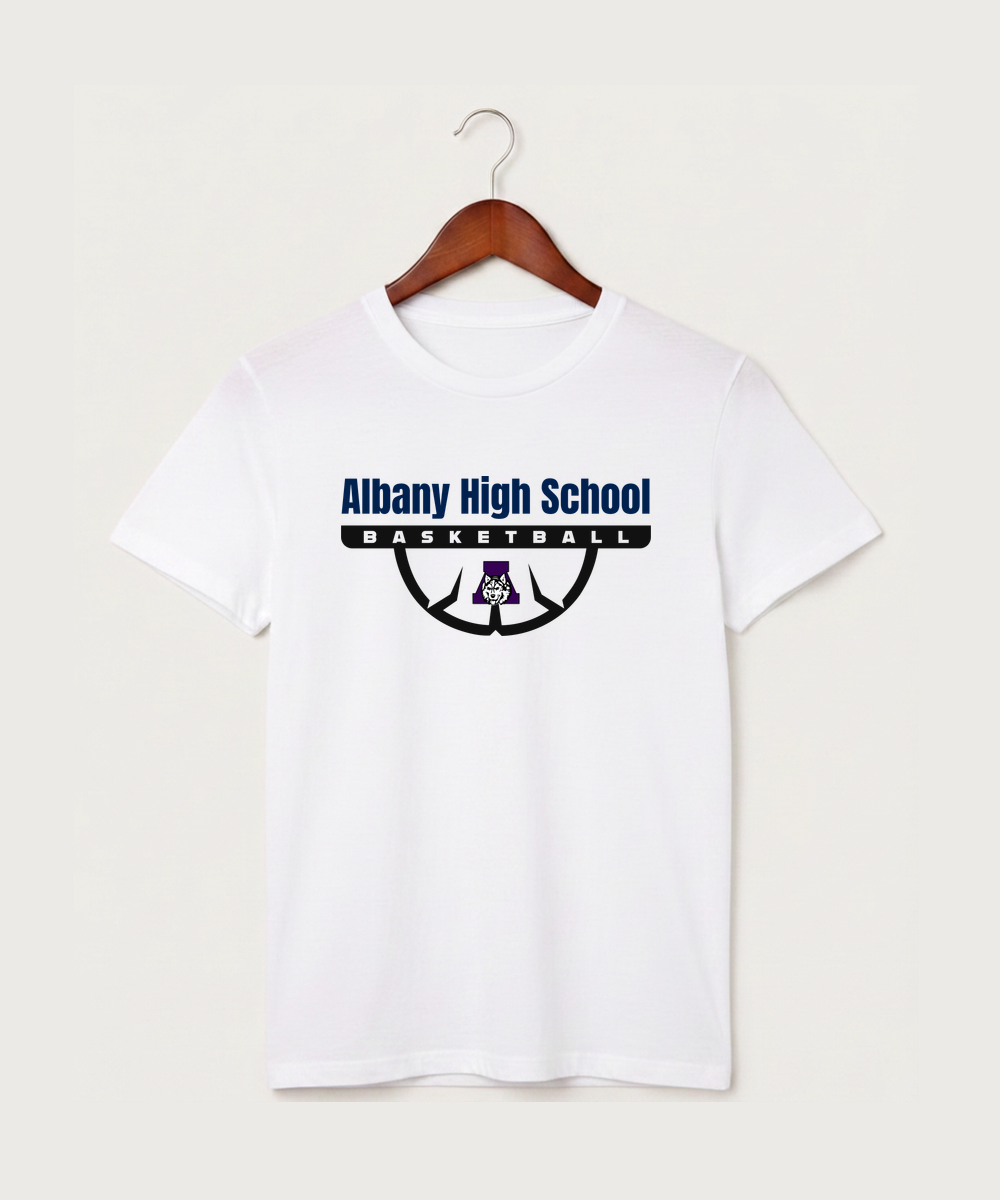 Albany High School Basketball (Boys) - White T-Shirt - Full Front