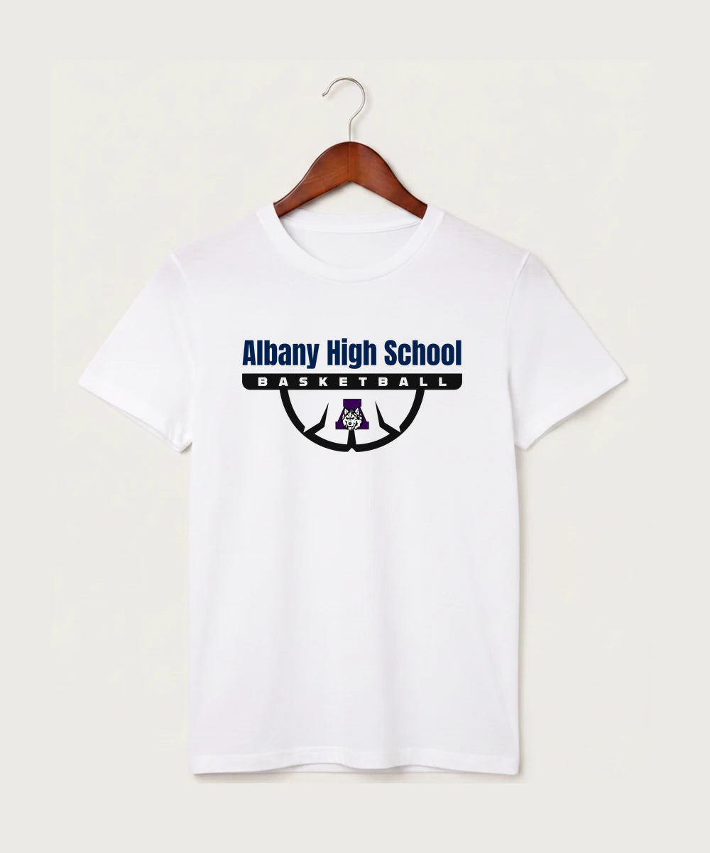 Albany High School Basketball (Boys) - White T-Shirt - Full Front