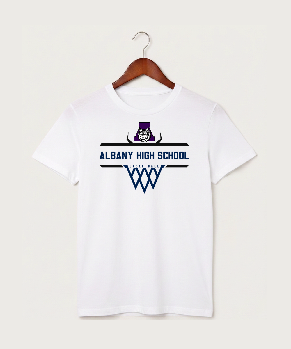 Albany High School Basketball (Boys) - White T-Shirt - Full Front
