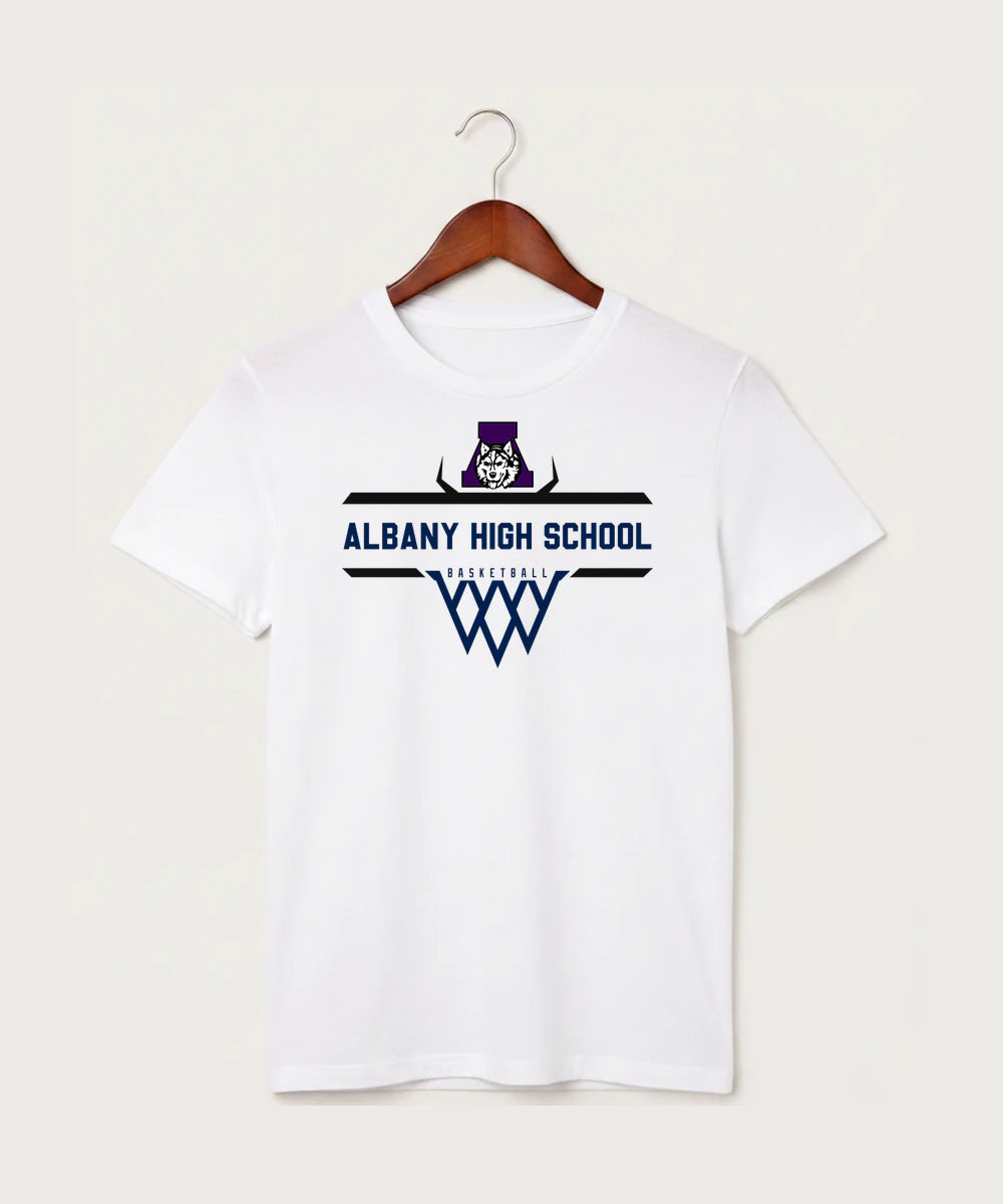 Albany High School Basketball (Boys) - White T-Shirt - Full Front
