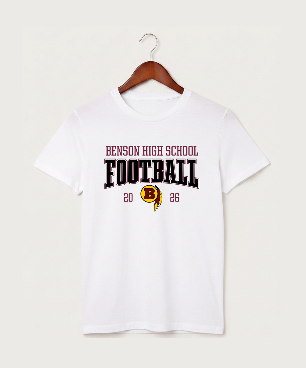 Benson High School Football (Boys) - White T-Shirt - Full Front