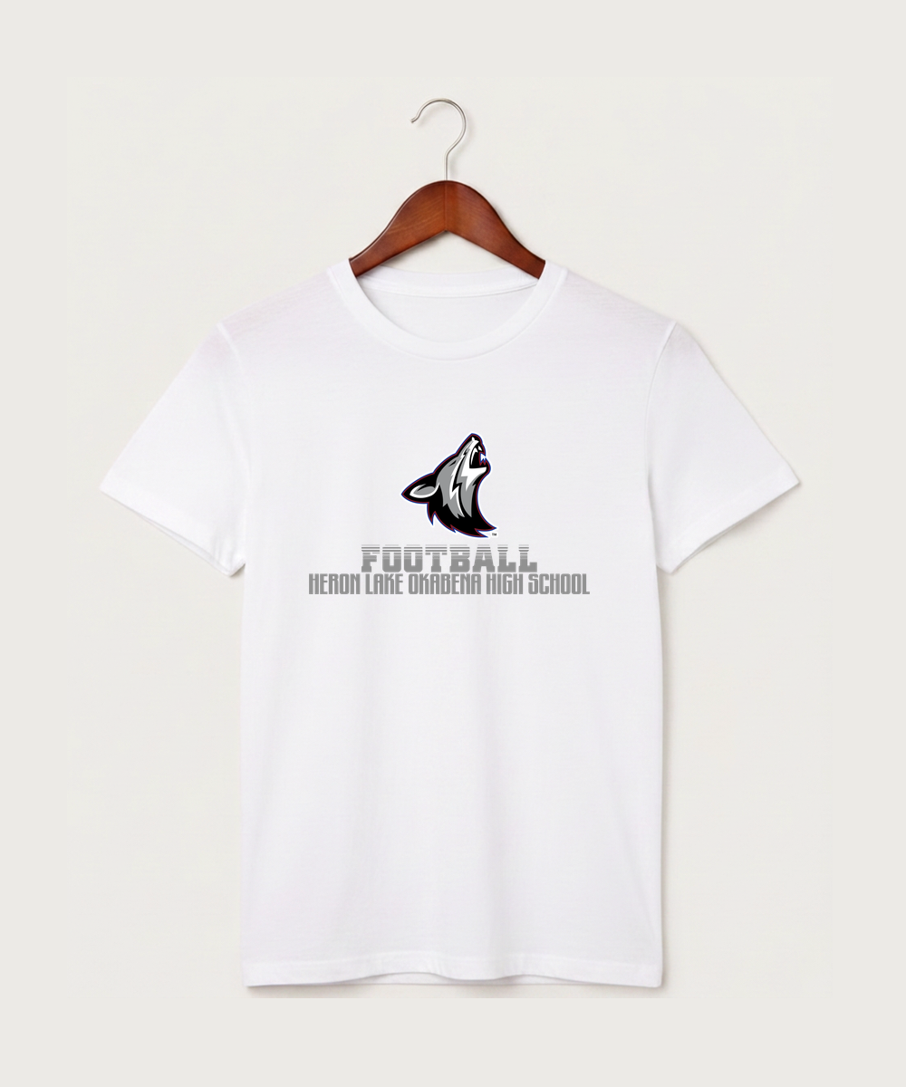 Heron Lake-Okabena High School Football (Boys) - White T-Shirt - Full Front