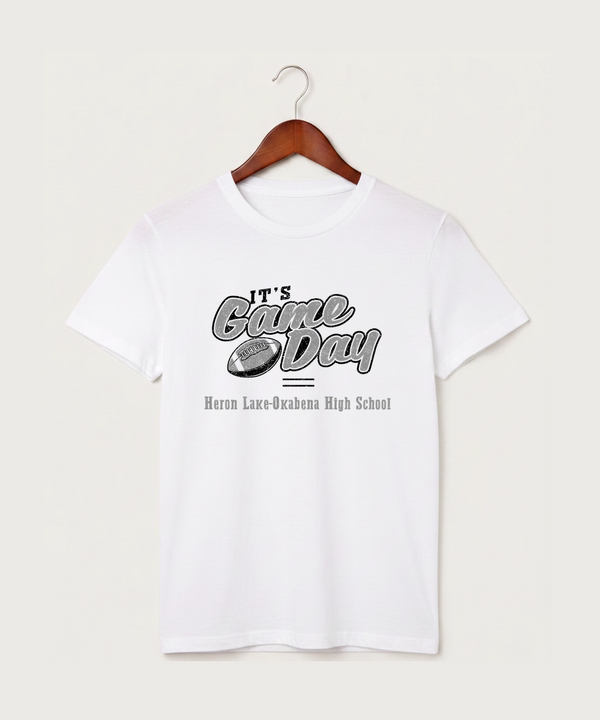 Heron Lake-Okabena High School Football (Boys) - White T-Shirt - Full Front