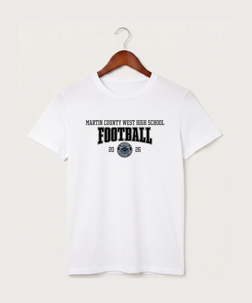 Martin County West High School Football (Boys) - White T-Shirt - Full Front