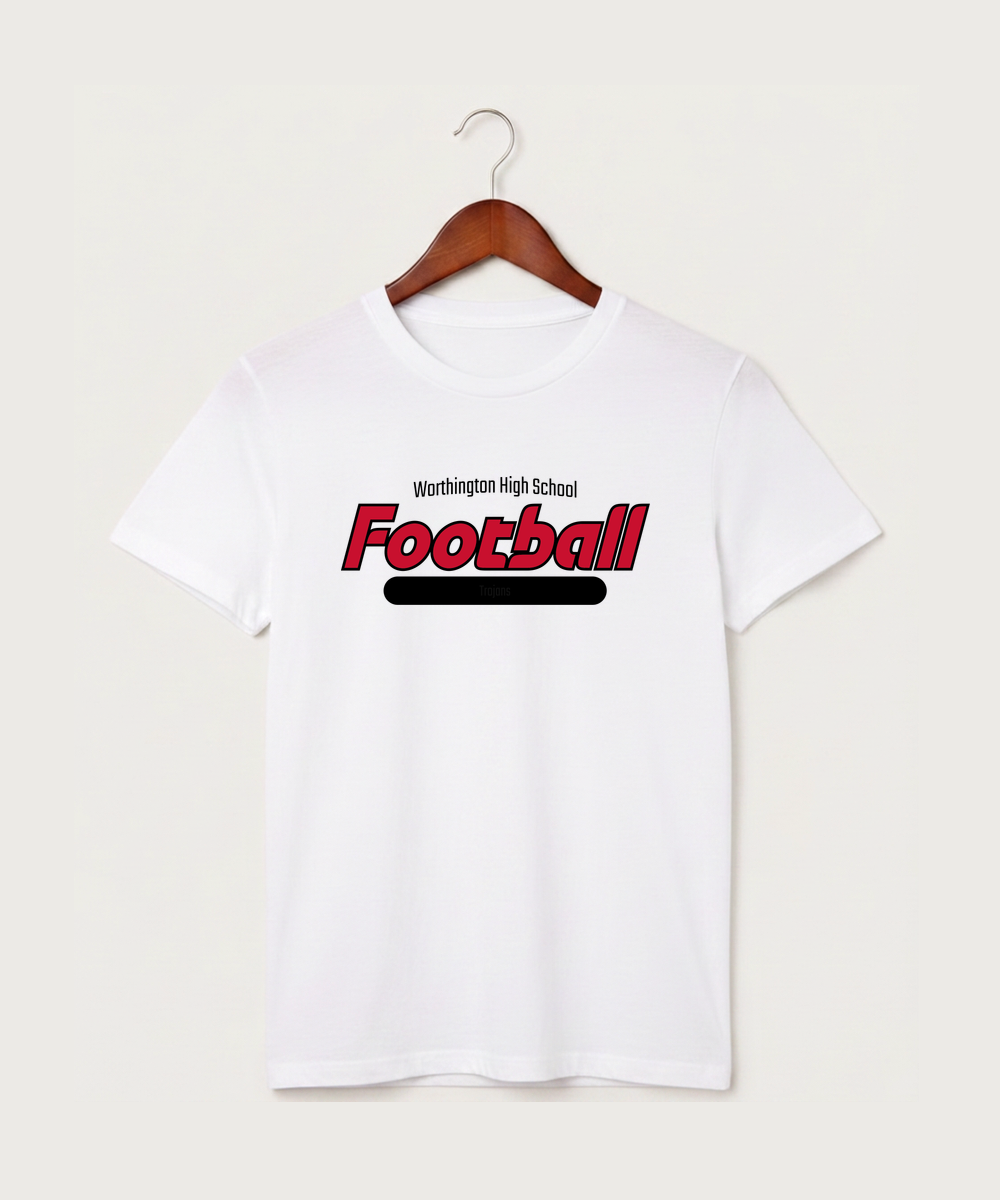 Worthington High School Football (Boys) - White T-Shirt - Full Front