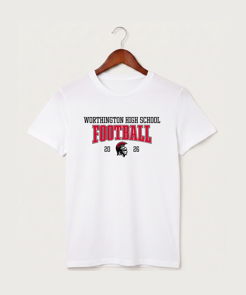 Worthington High School Football (Boys) - White T-Shirt - Full Front