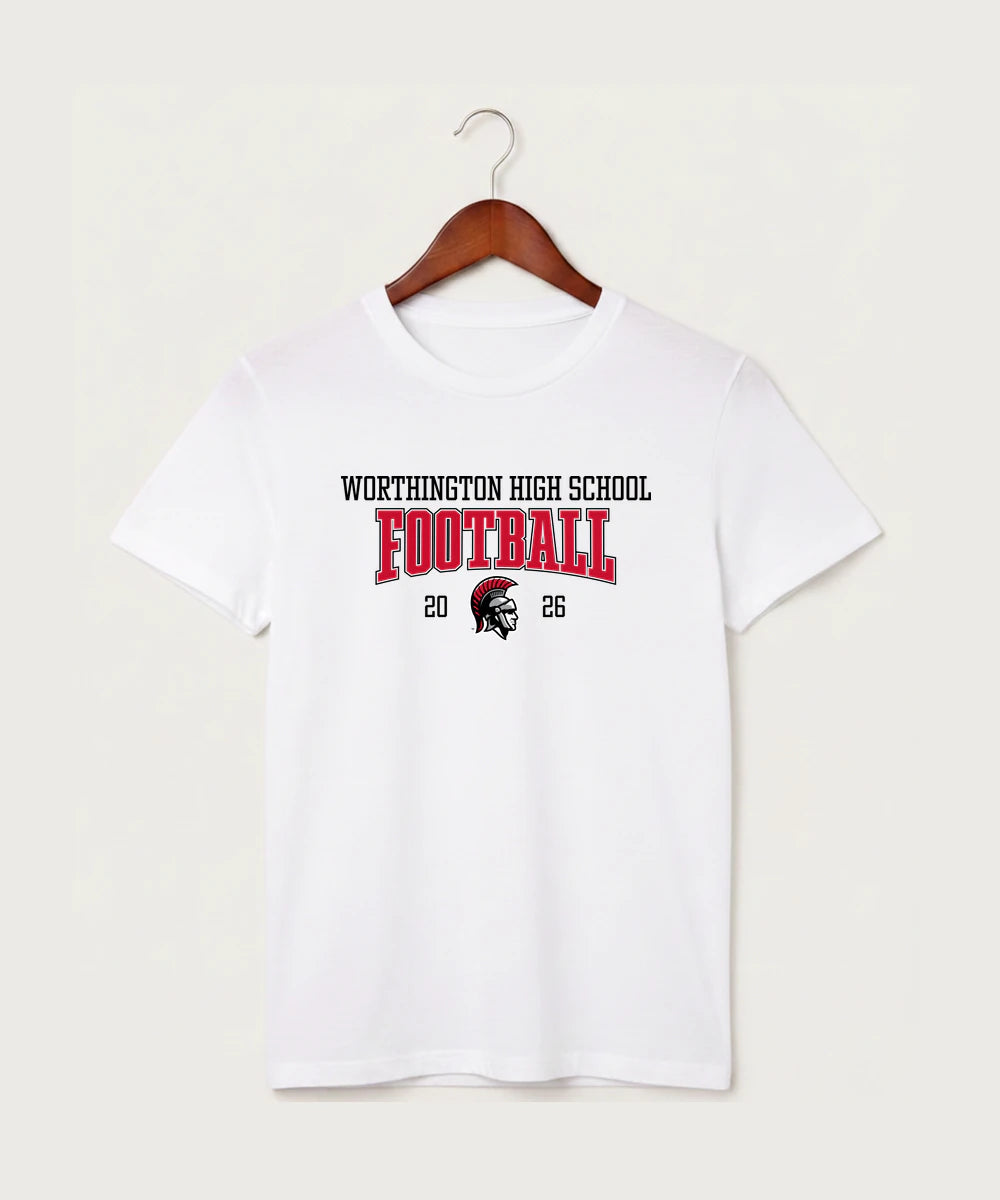 Worthington High School Football (Boys) - White T-Shirt - Full Front