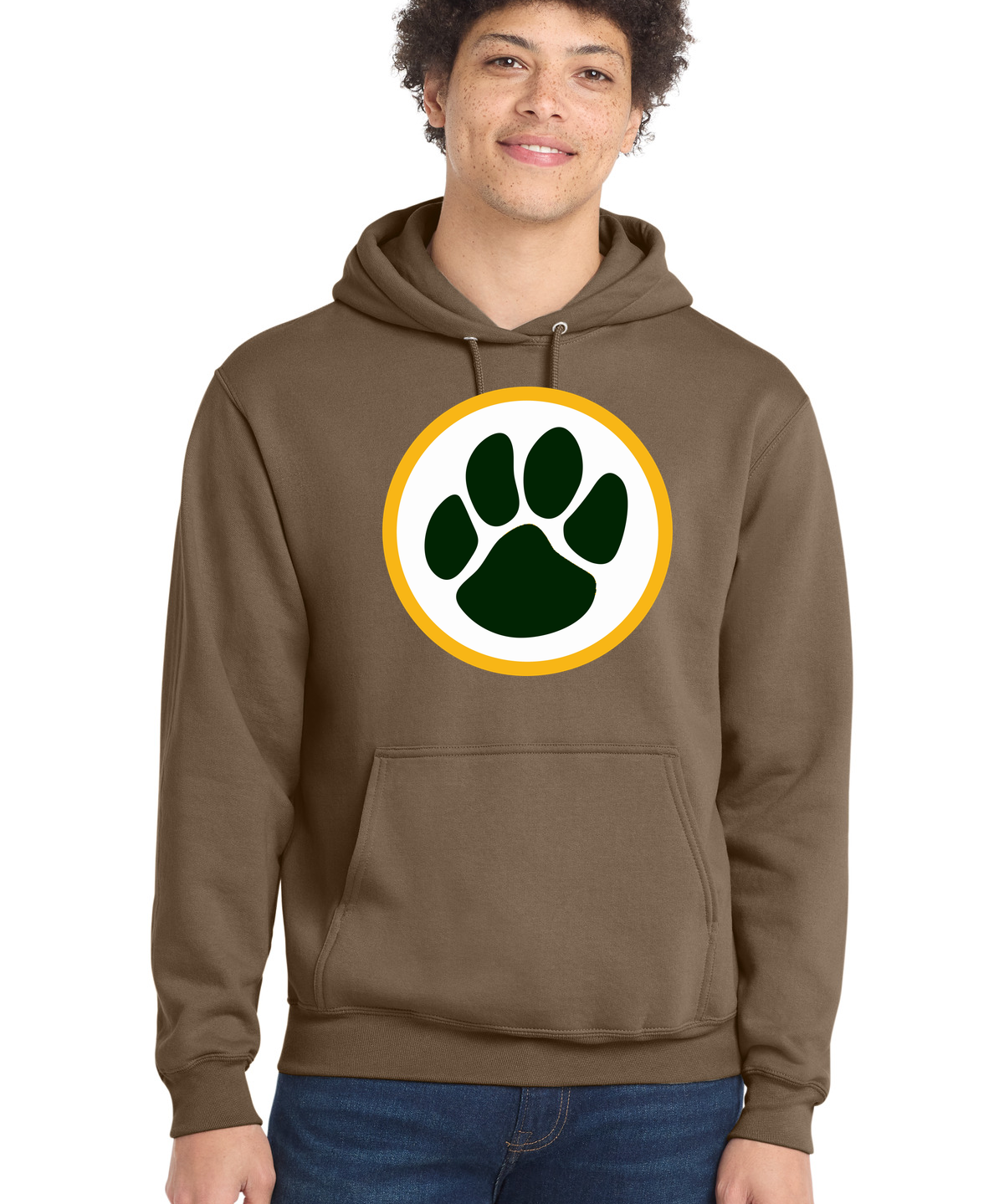 Ashwaubenon High School Football (Boys) - Woodland Brown Port & Co Core Fleece Pullover Hooded Sweatshirt. PC78H
